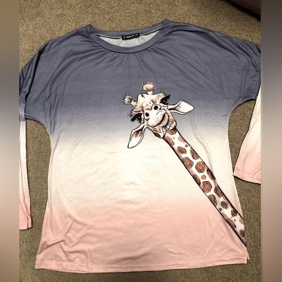 2 WOMENS long sleeve silky light giraffe inspired top by SHEILAY BRAND SIZE XL - Picture 8 of 12